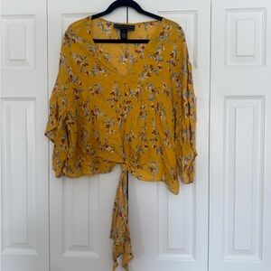 Floral Yellow Tie-Front Blouse